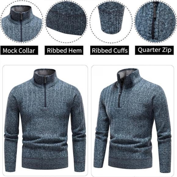 Quarter‎ Zip Sweater Men's Pullover Sweaters Knit Long Sleeve Sweater Men - Picture 1 of 7